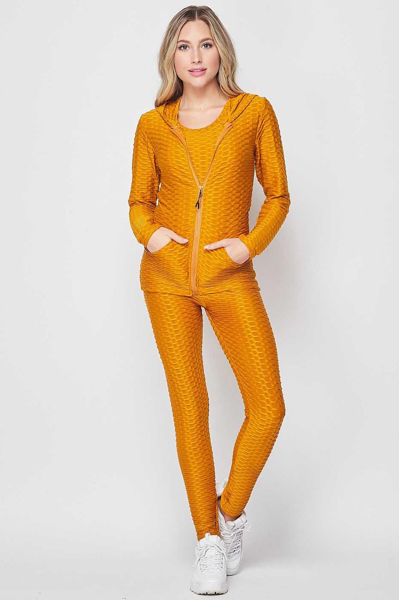 3 Piece Scrunch Butt Leggings Tank Top and Hooded Jacket Set