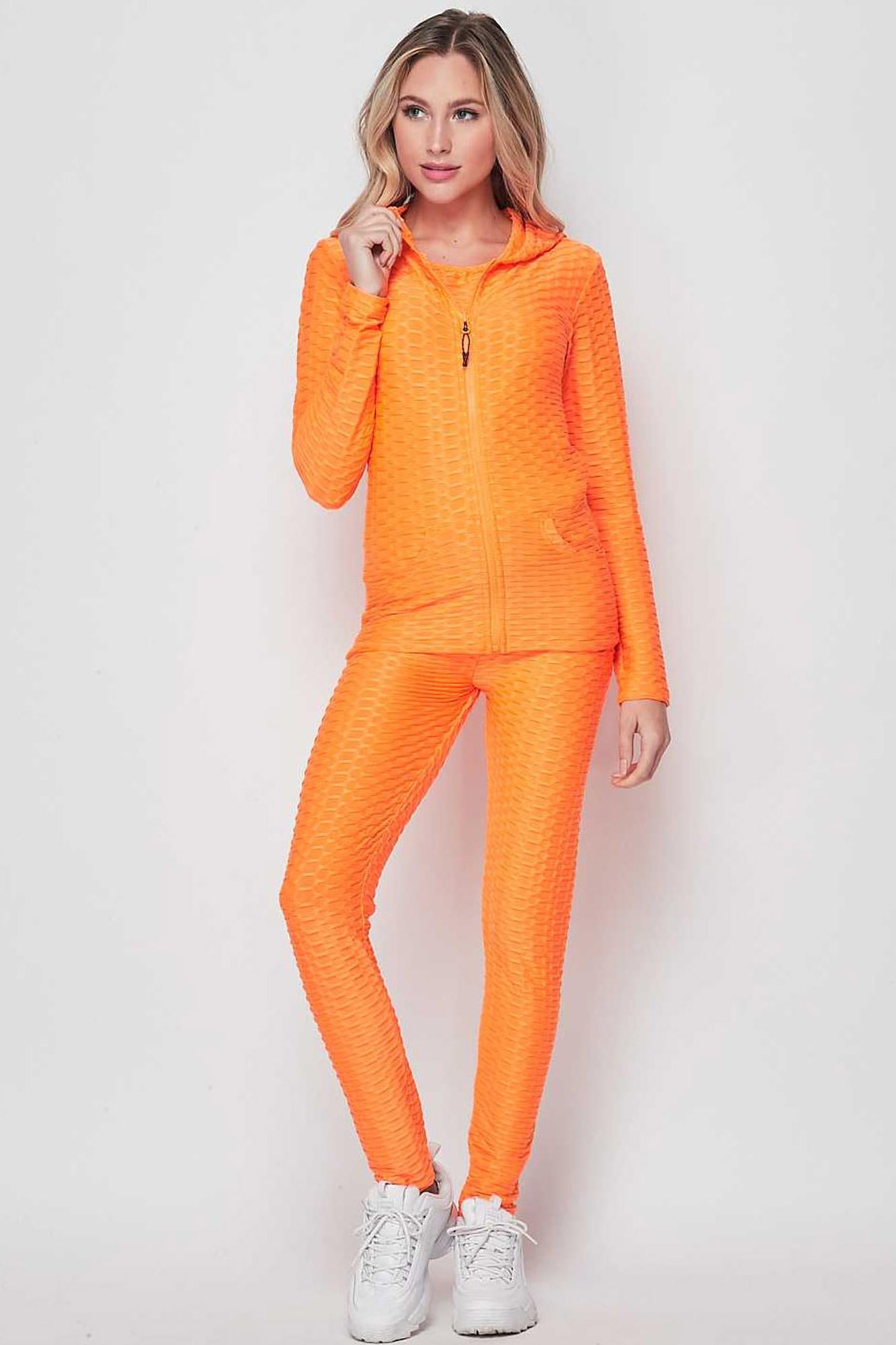 3 Piece Scrunch Butt Leggings Tank Top and Hooded Jacket Set