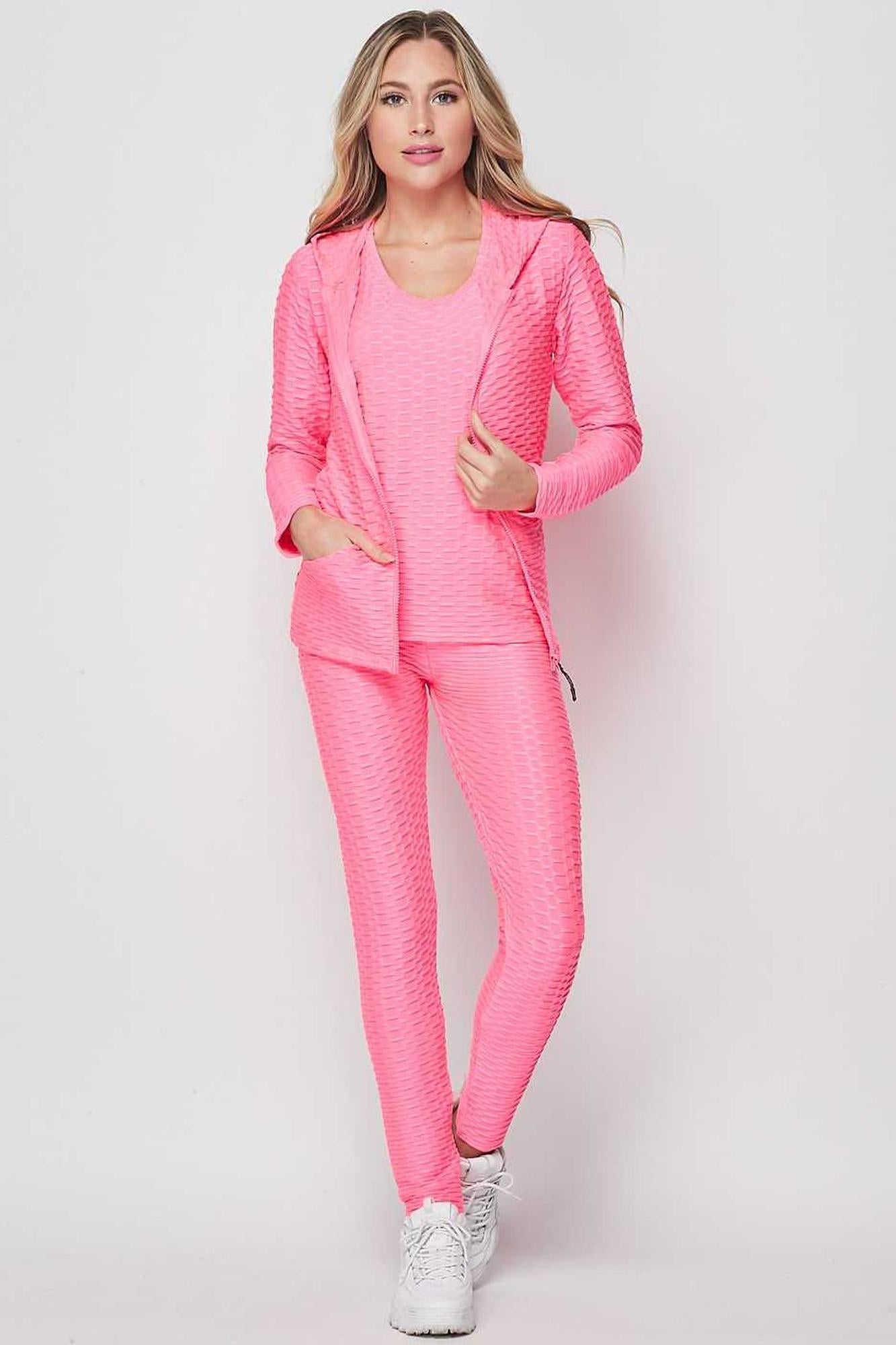 3 Piece Scrunch Butt Leggings Tank Top and Hooded Jacket Set