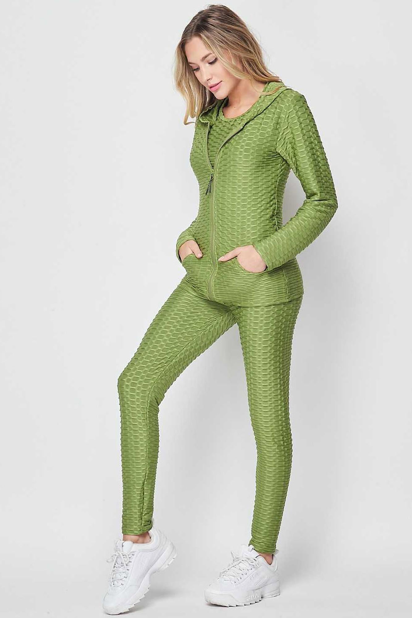 3 Piece Scrunch Butt Leggings Tank Top and Hooded Jacket Set