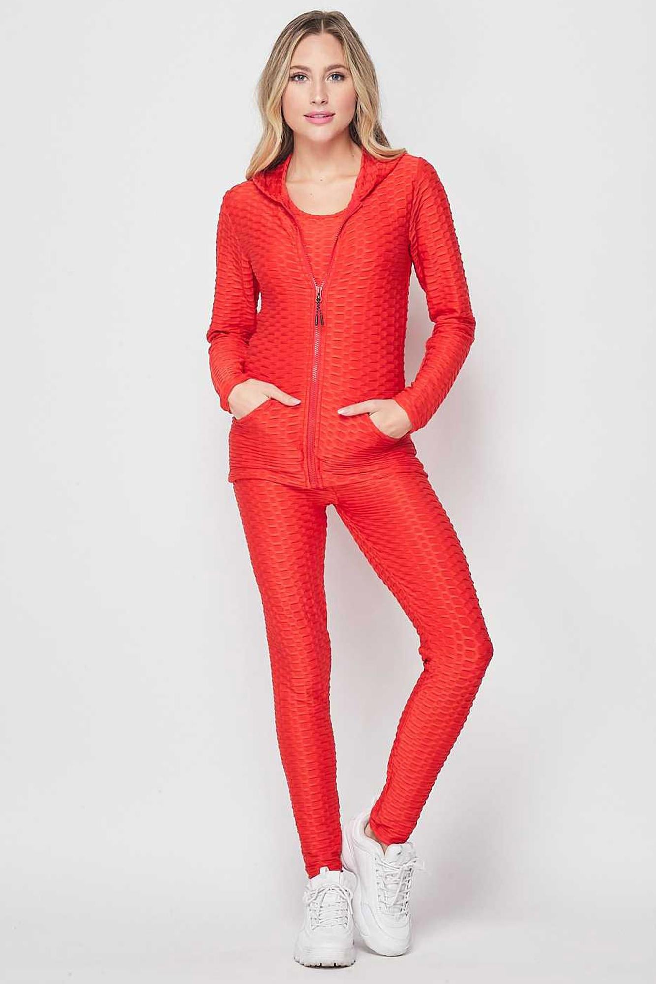 3 Piece Scrunch Butt Leggings Tank Top and Hooded Jacket Set