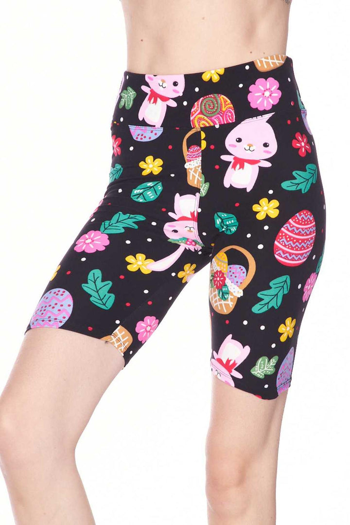 Buttery Soft Cute Bunnies and Easter Egg Plus Size Shorts - 3 Inch (One Size Plus,Multi Color Bold)