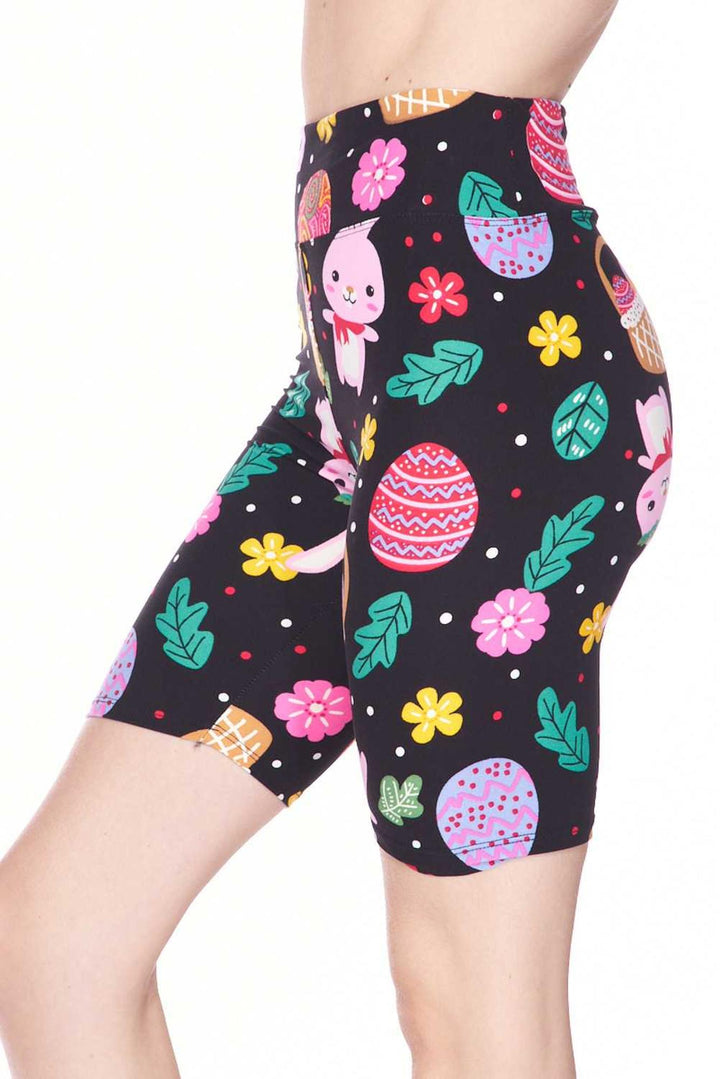 Buttery Soft Cute Bunnies and Easter Egg Plus Size Shorts - 3 Inch (One Size Plus,Multi Color Bold)