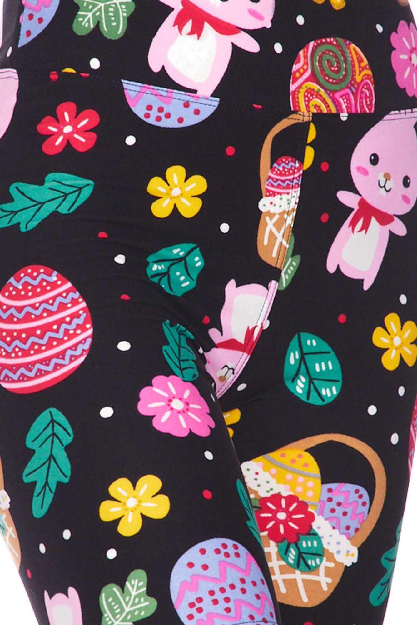Buttery Soft Cute Bunnies and Easter Egg Plus Size Shorts - 3 Inch (One Size Plus,Multi Color Bold)