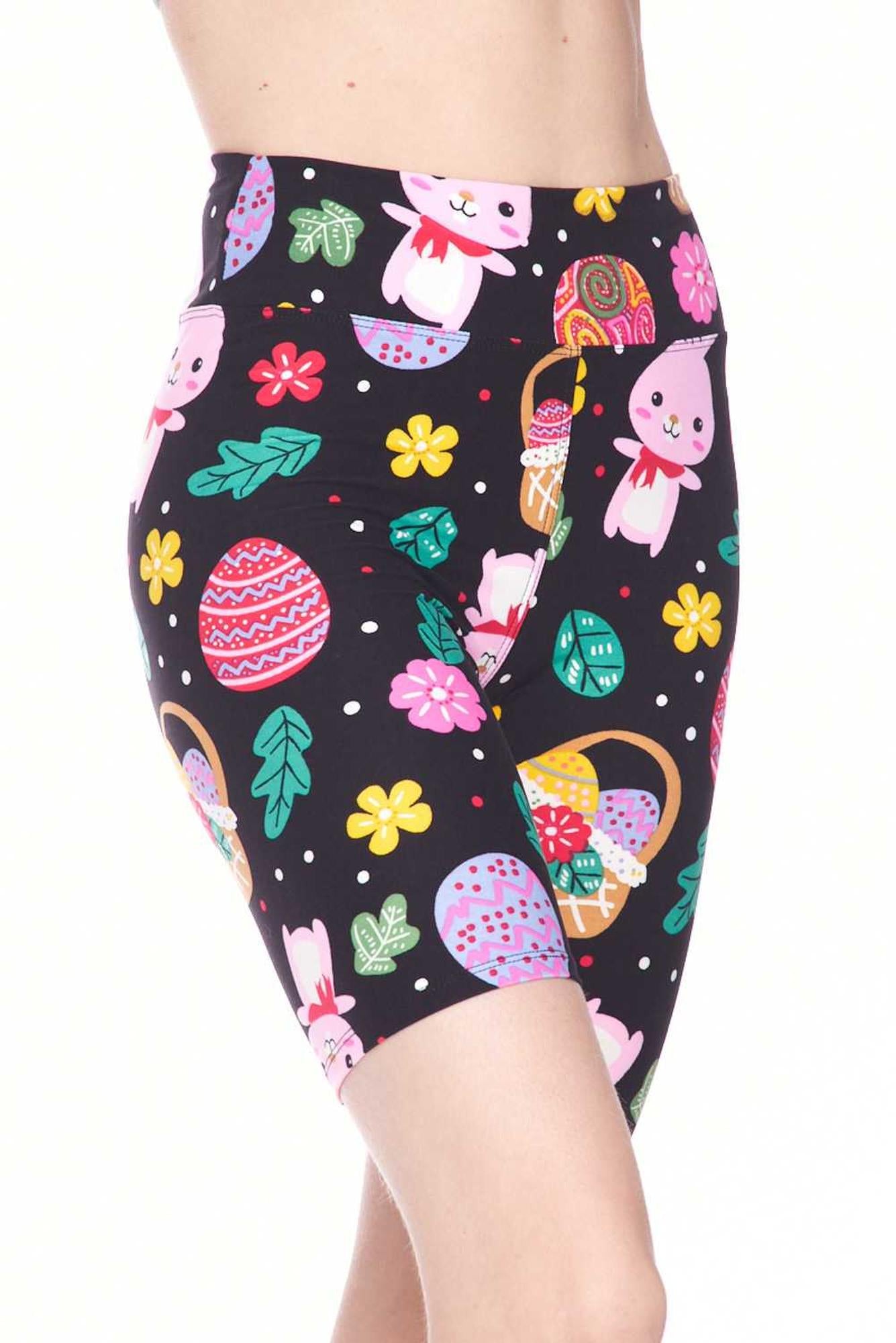 Buttery Soft Cute Bunnies and Easter Egg Plus Size Shorts - 3 Inch (One Size Plus,Multi Color Bold)
