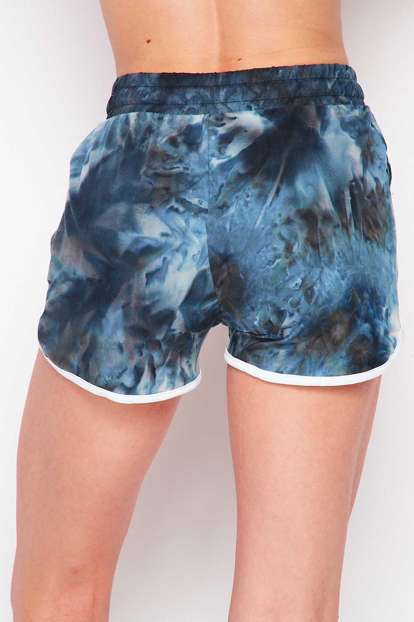 Buttery Smooth Navy Tie Dye Drawstring Waist Dolphin Shorts with Pockets