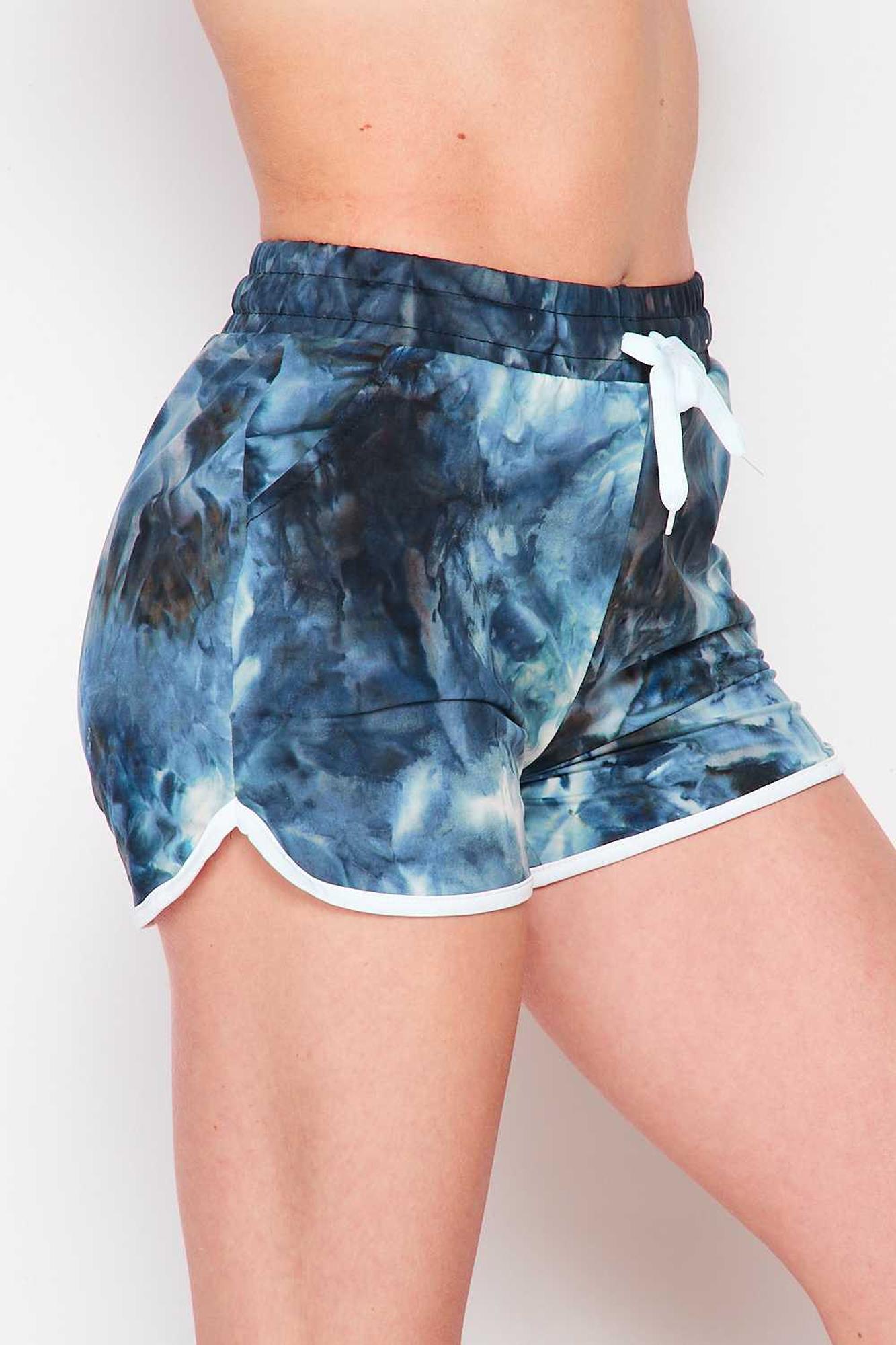 Buttery Smooth Navy Tie Dye Drawstring Waist Dolphin Shorts with Pockets