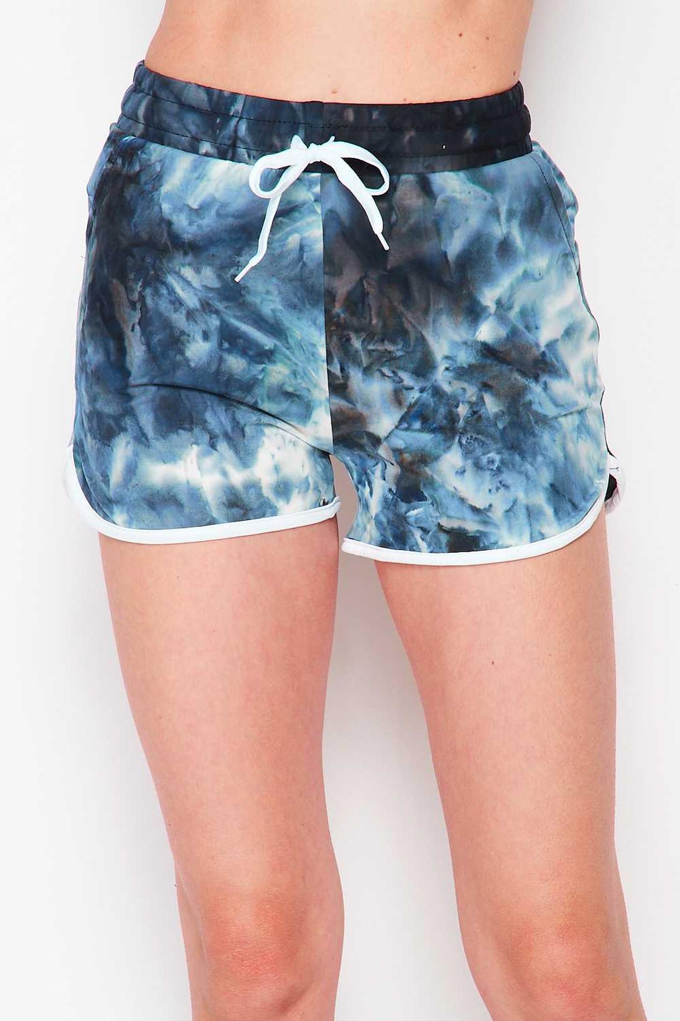Buttery Smooth Navy Tie Dye Drawstring Waist Dolphin Shorts with Pockets
