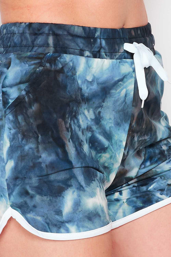 Buttery Smooth Navy Tie Dye Drawstring Waist Dolphin Shorts with Pockets