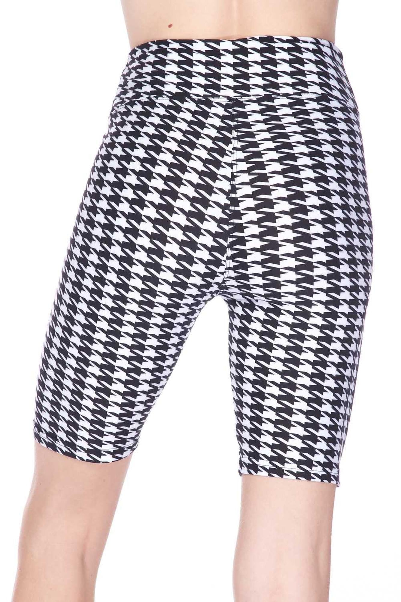 Buttery Soft Houndstooth Biker Shorts - 3 Inch Waist Band (One Size Regular,White)