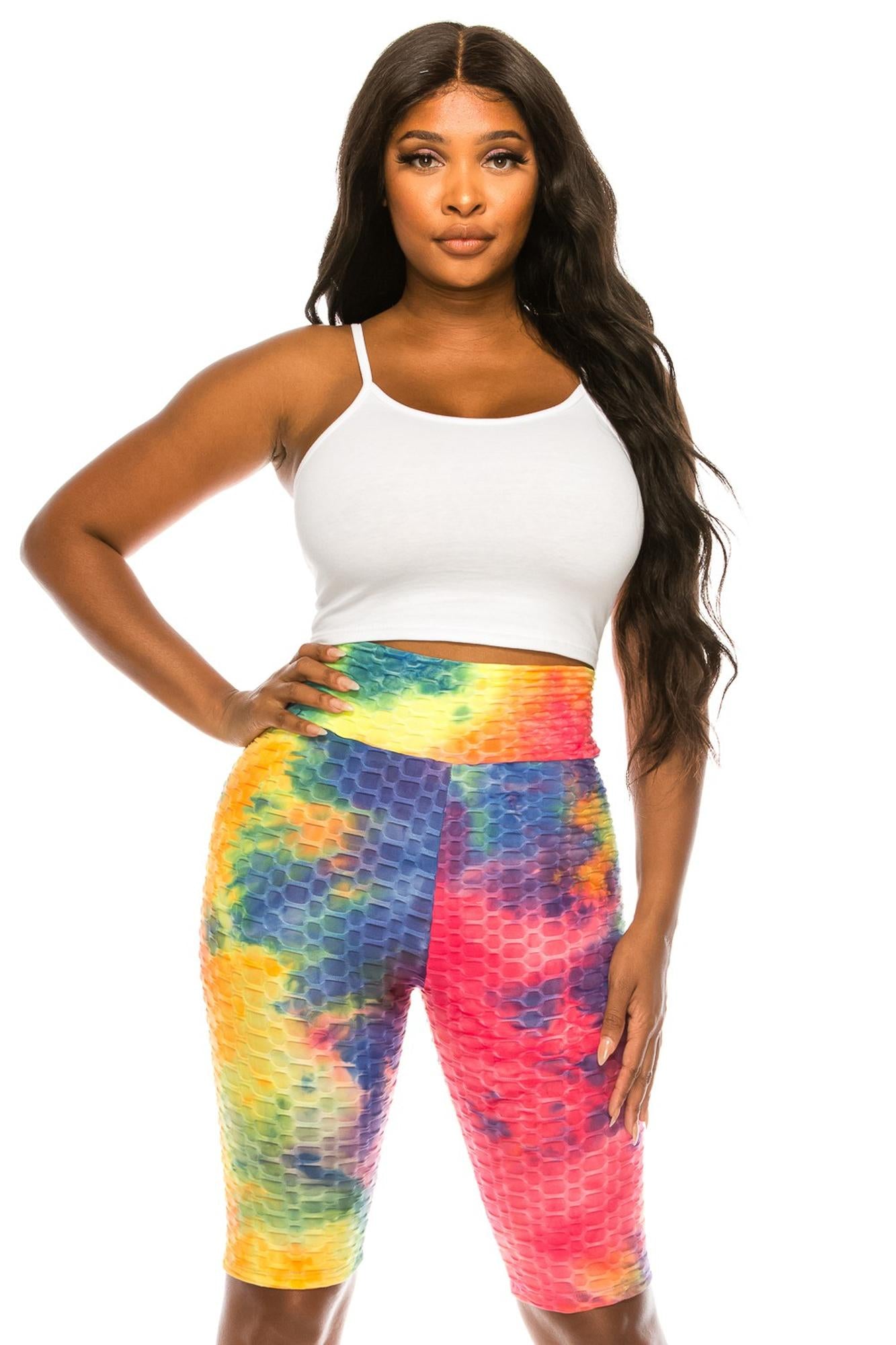 Neon Summer Tie Dye Scrunch Butt Biker Sport Shorts