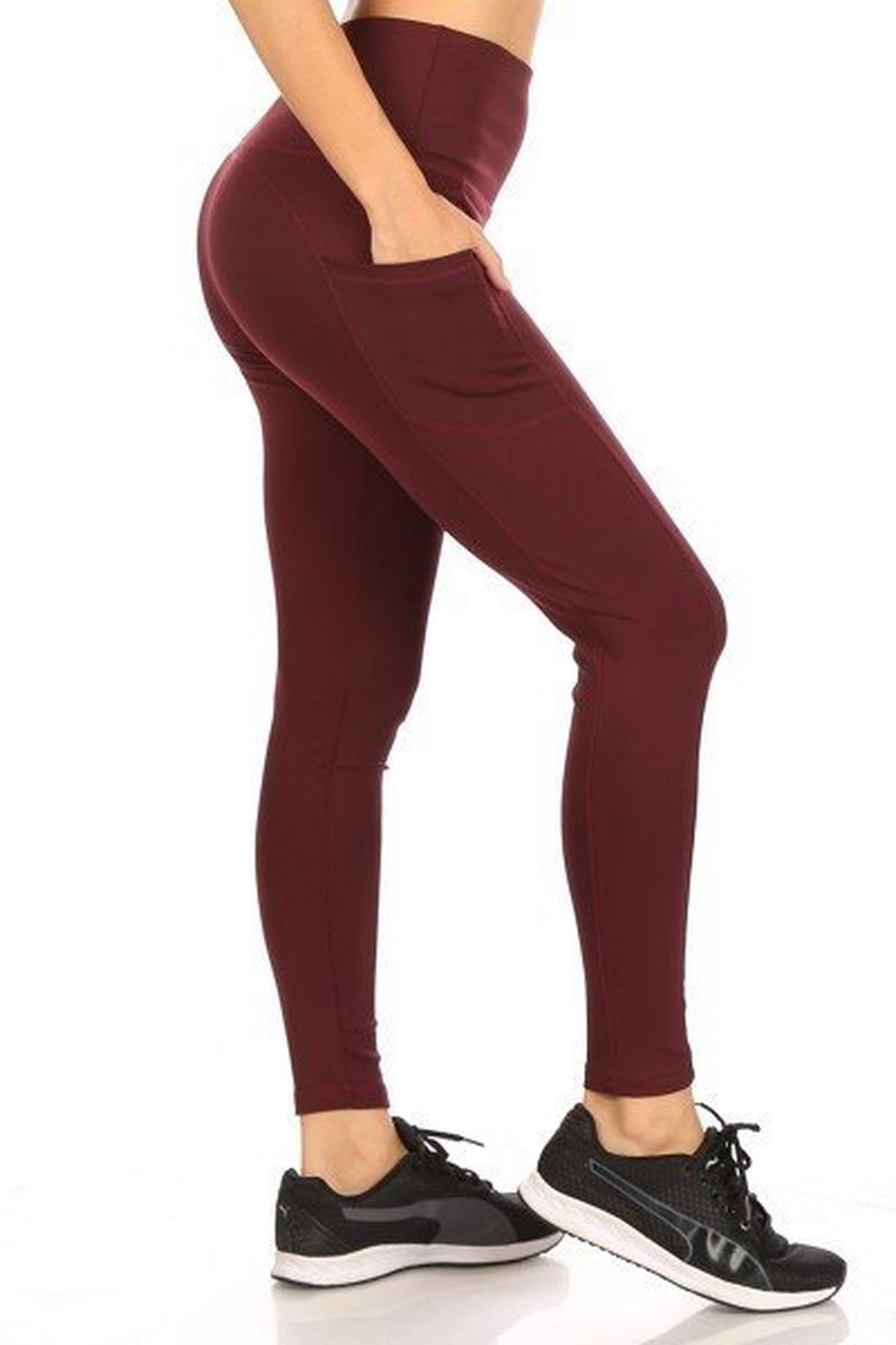 Solid High Waisted Workout Leggings with Side Pockets