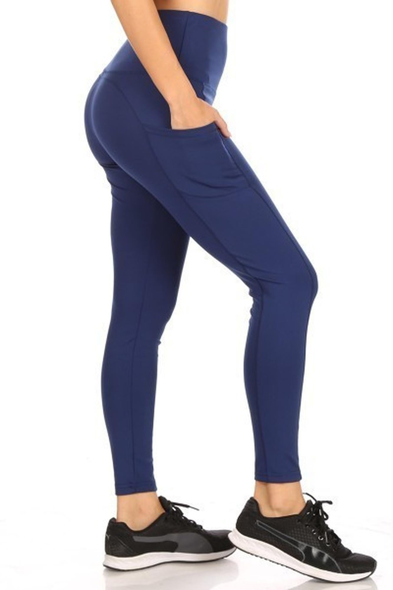 Solid High Waisted Workout Leggings with Side Pockets