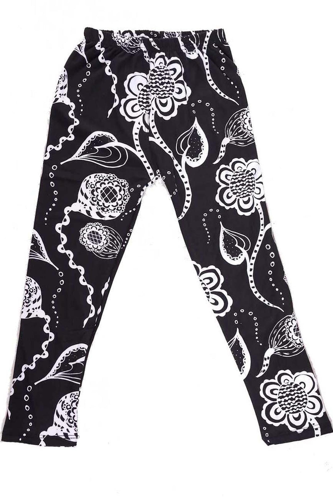 Buttery Smooth Black and White Elegant Floral Kids Leggings