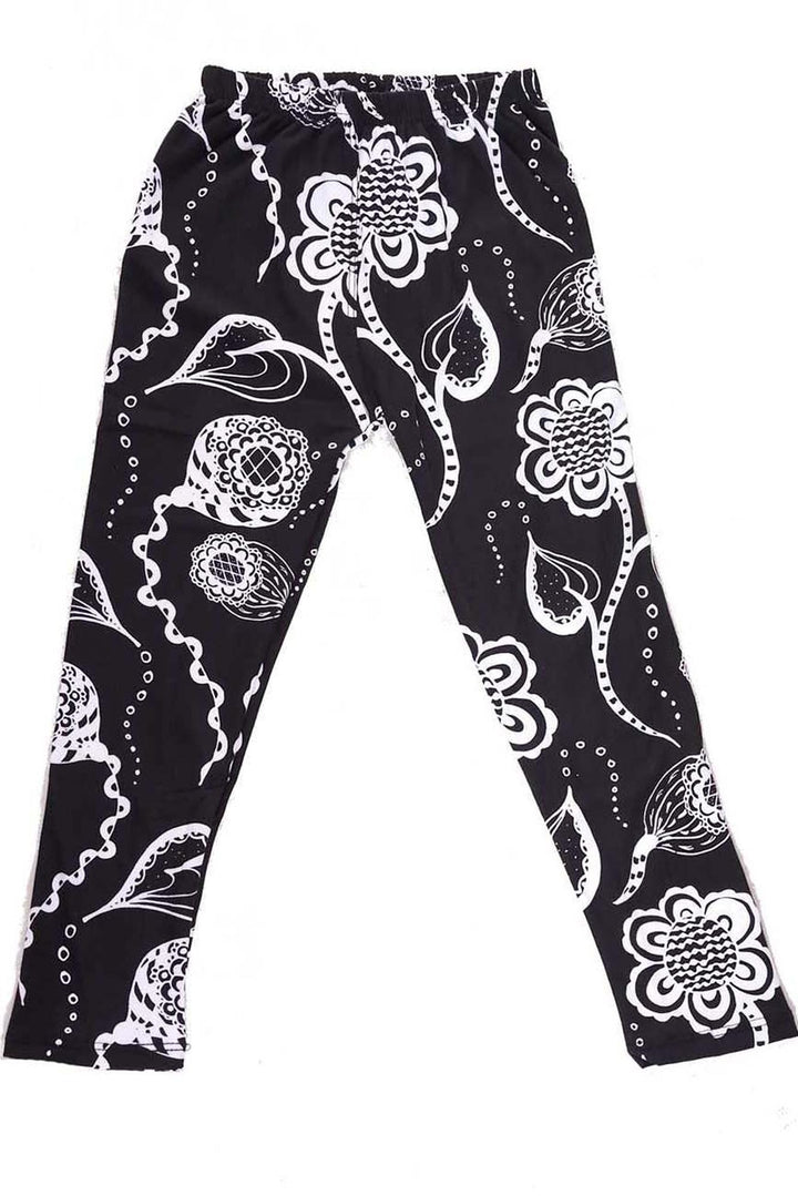 Buttery Smooth Black and White Elegant Floral Kids Leggings