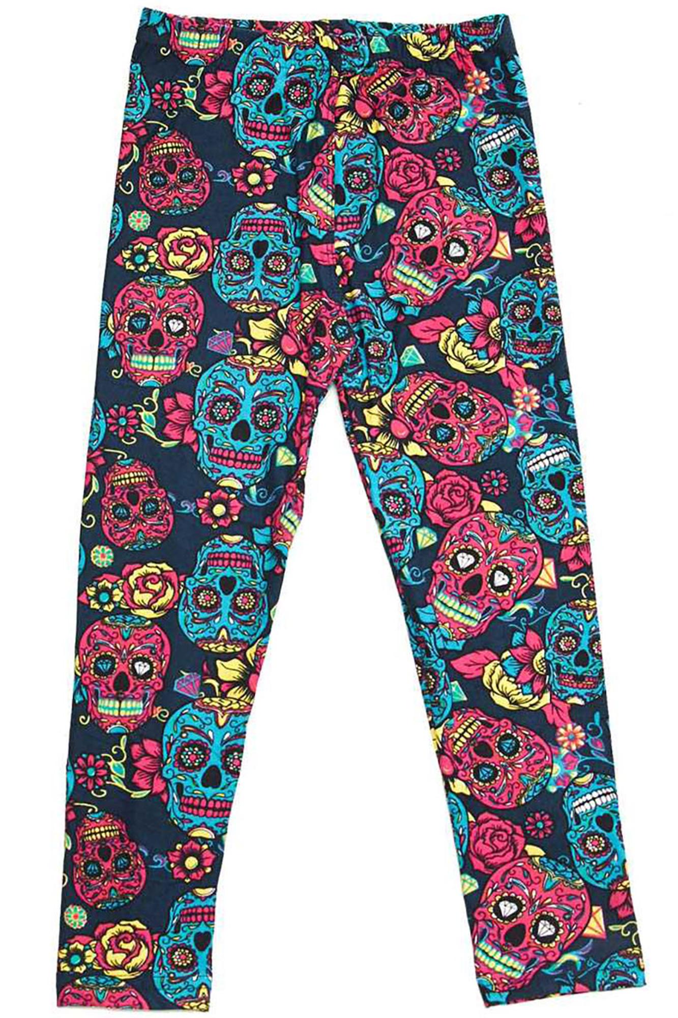 Buttery Smooth Red and Blue Sugar Skull Kids Leggings