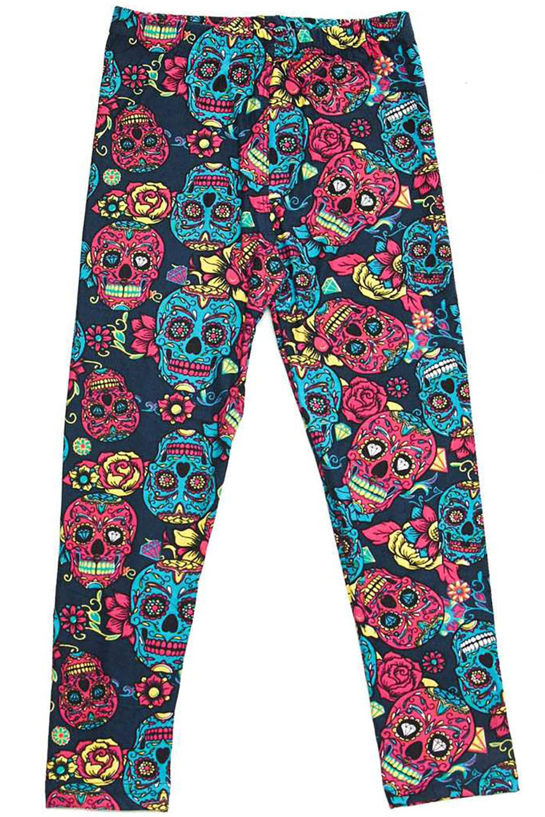 Buttery Smooth Red and Blue Sugar Skull Kids Leggings