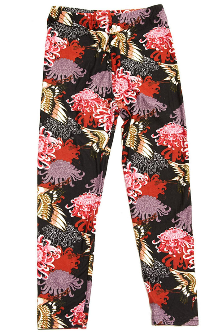 Buttery Smooth Japanese Cranes and Chrysanthemums Kids Leggings