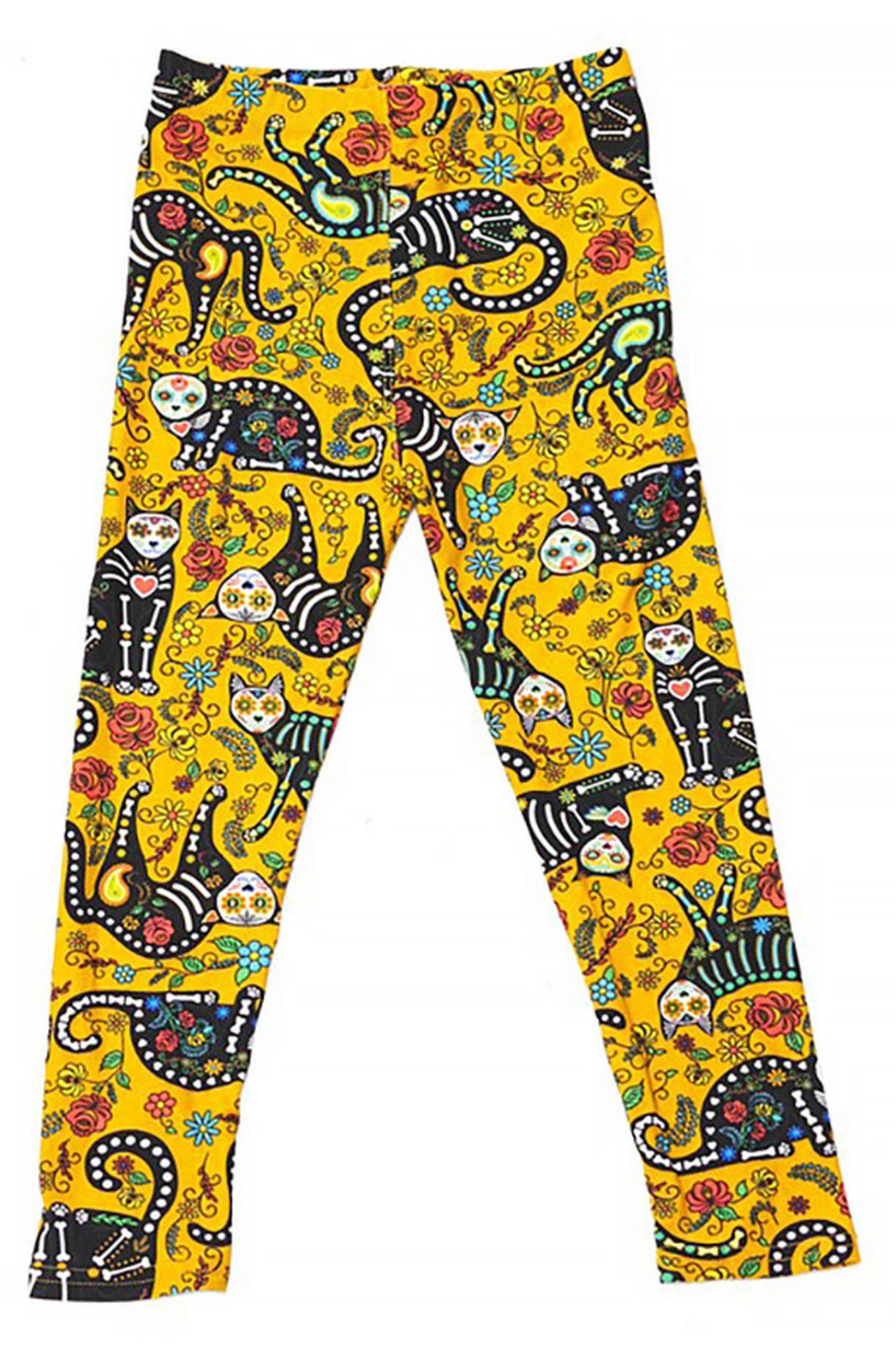 Buttery Smooth Kitty Cat Mustard Sugar Skull Kids Leggings