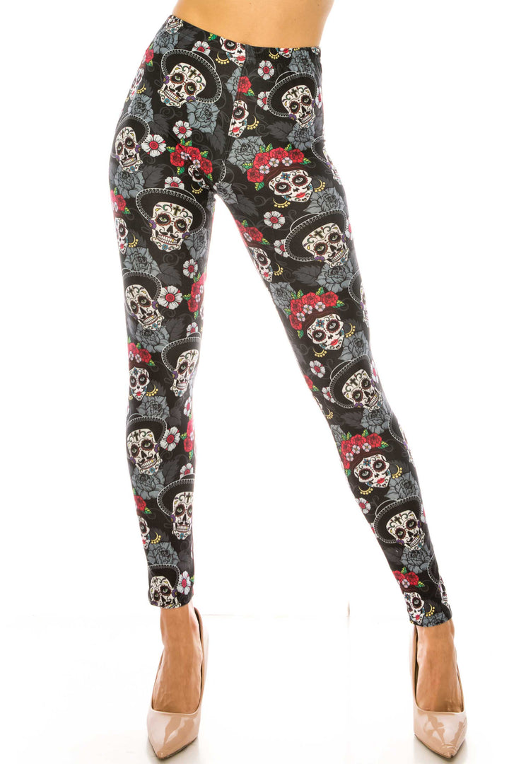 Creamy Soft Sugar Skull Floral Kids Leggings - USA Fashion