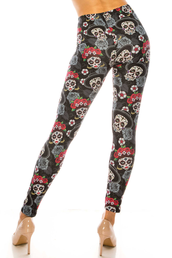 Creamy Soft Sugar Skull Floral Kids Leggings - USA Fashion