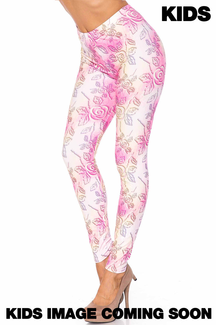 Creamy Soft 3D Pastel Ombre Rose Kids Leggings - USA Fashion