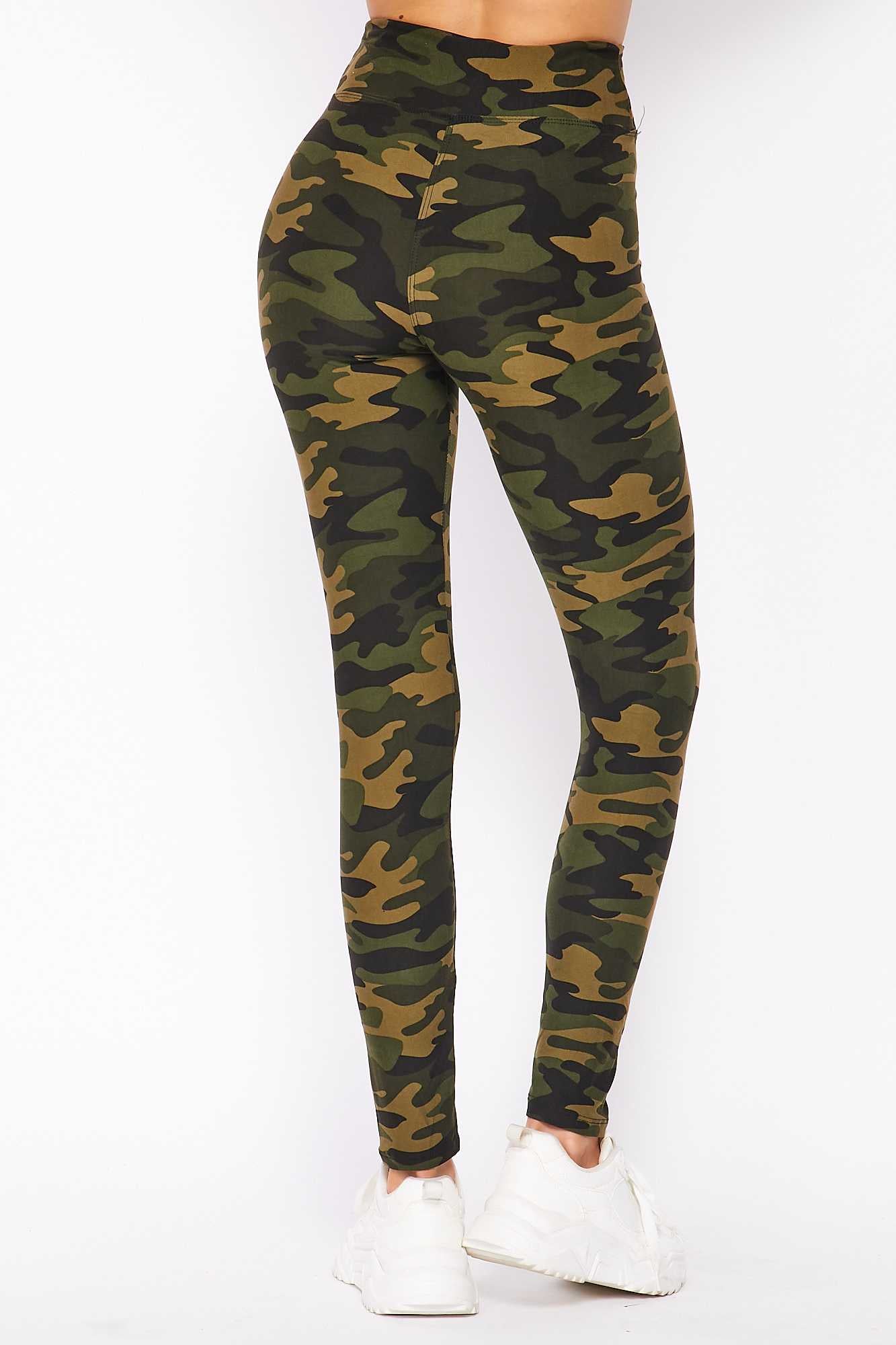 Buttery Soft Olive Green Camouflage High Waist Leggings (One Size Regular,Green)