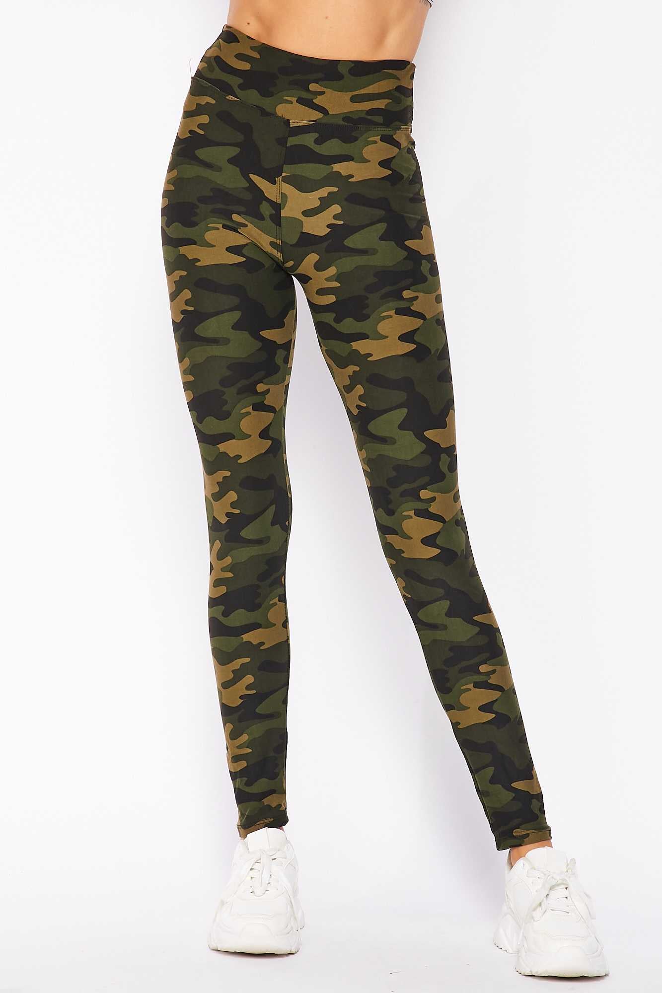 Buttery Soft Olive Green Camouflage High Waist Leggings (One Size Regular,Green)
