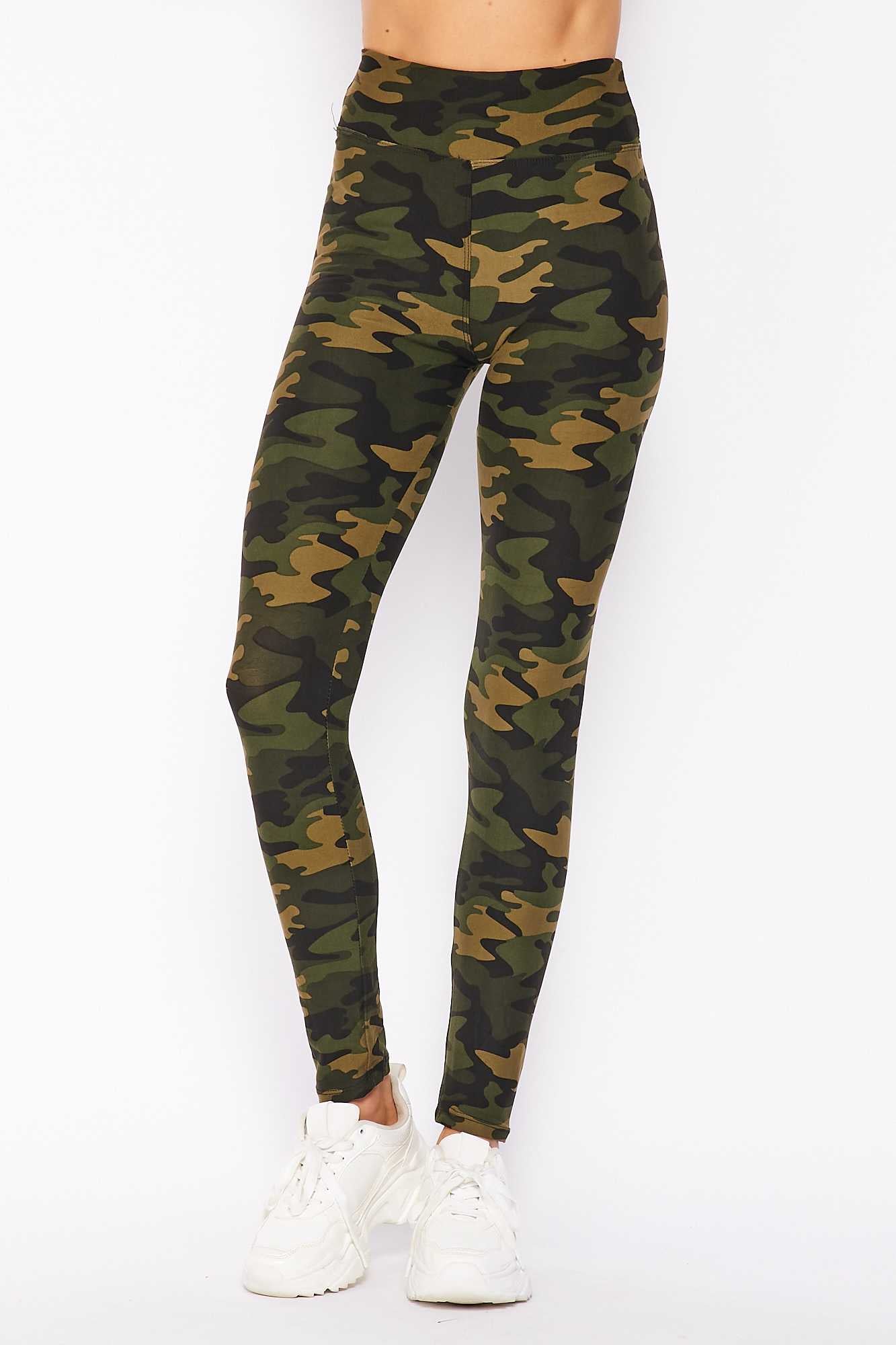 Buttery Soft Olive Green Camouflage High Waist Leggings (One Size Regular,Green)