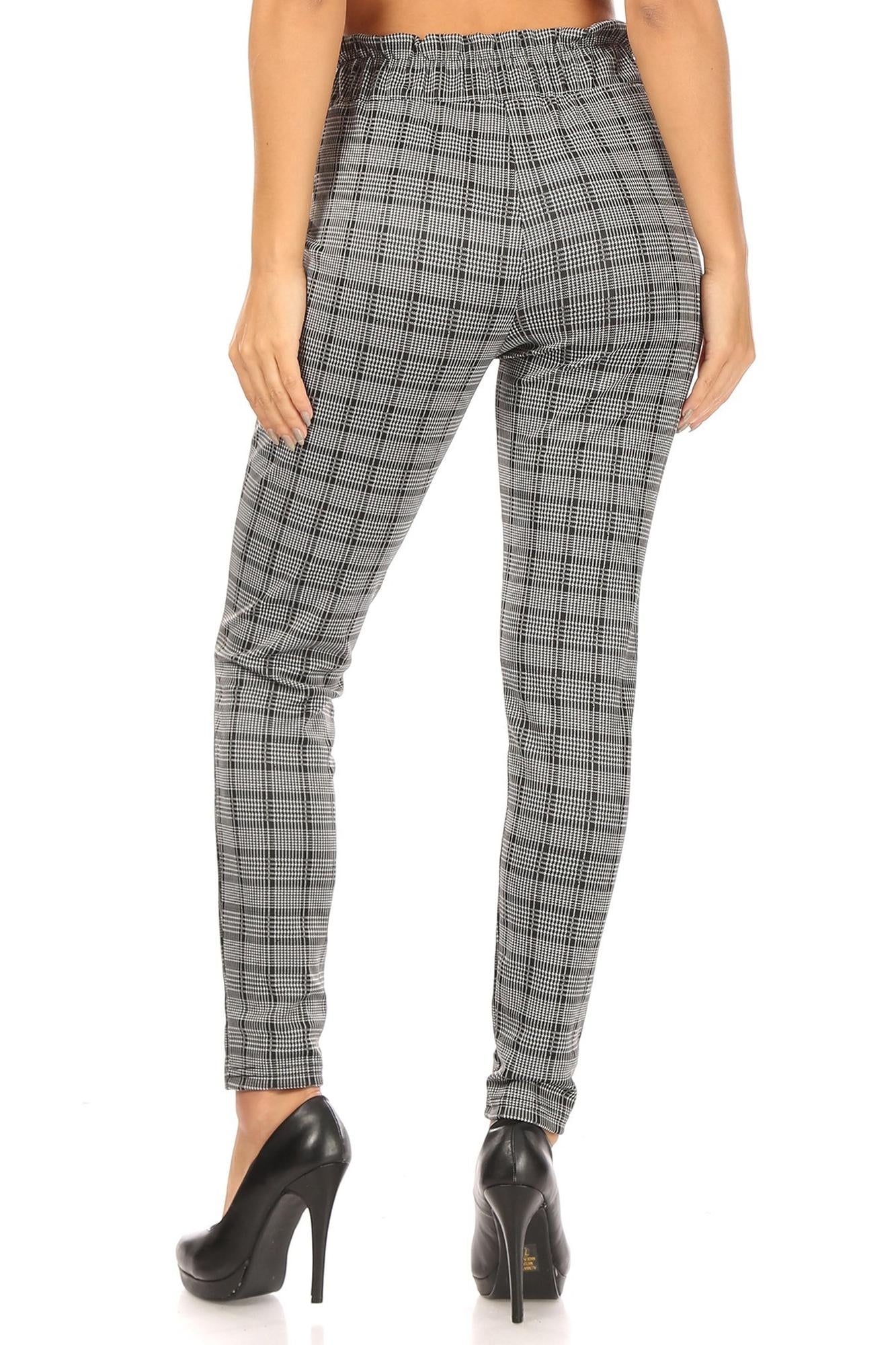 Glen Plaid High Waisted Paper Bag Tie Front Pants