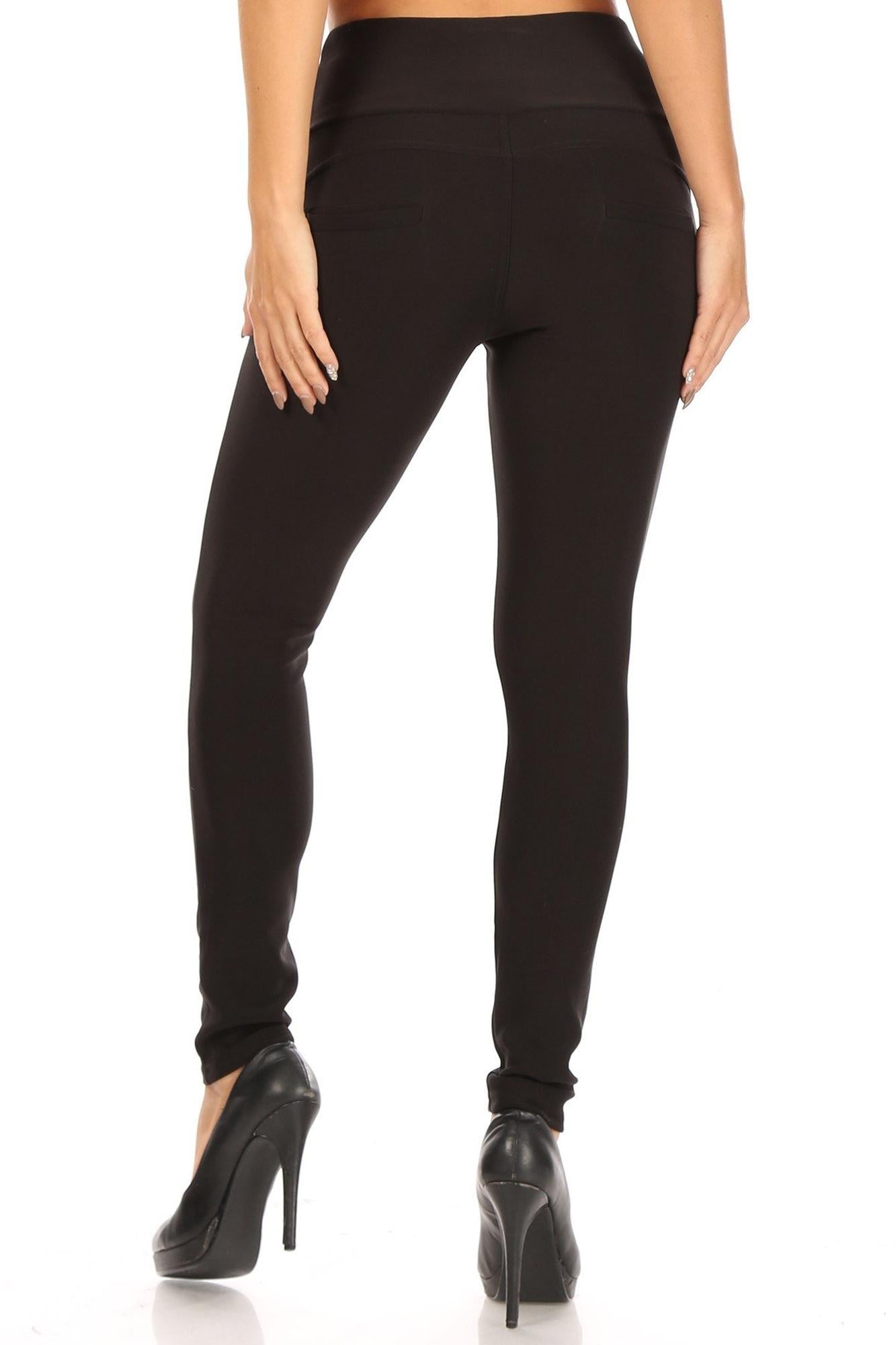 Black Button Front High Waisted Body Sculpting Treggings