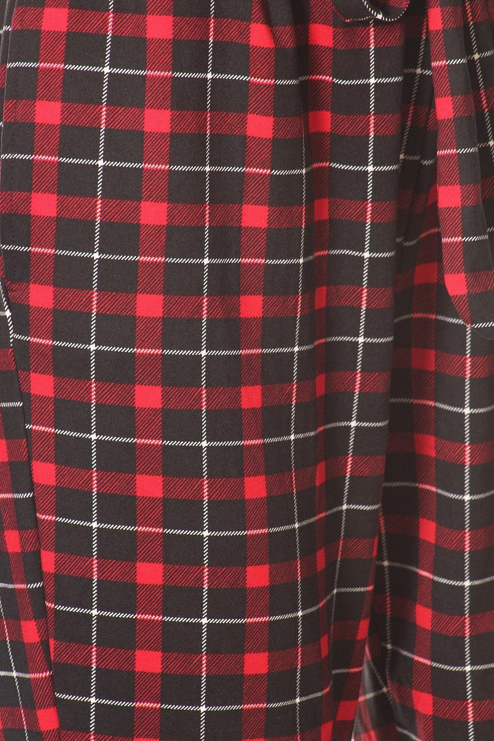 Red Plaid High Waisted Paper Bag Tie Front Pants