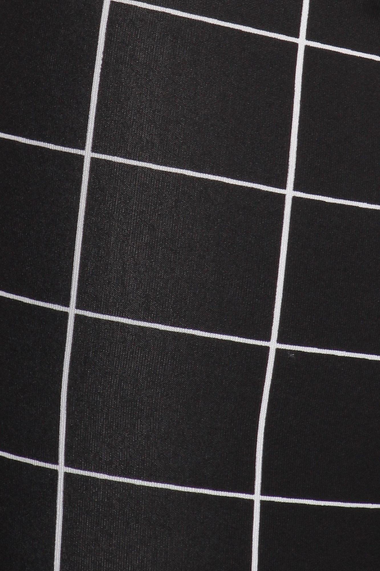 Black and White Grid Print High Waisted Treggings with Button Front