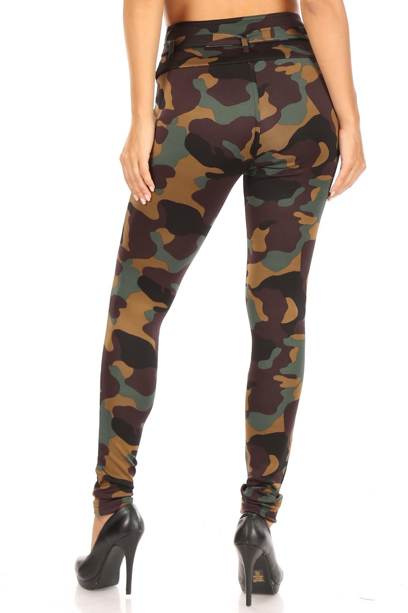 Brown Camouflage High Waist Belted Treggings