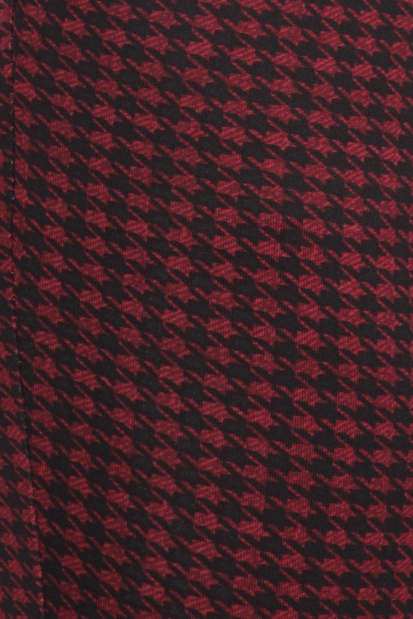 Burgundy Houndstooth High Waisted Body Sculpting Treggings with Pockets