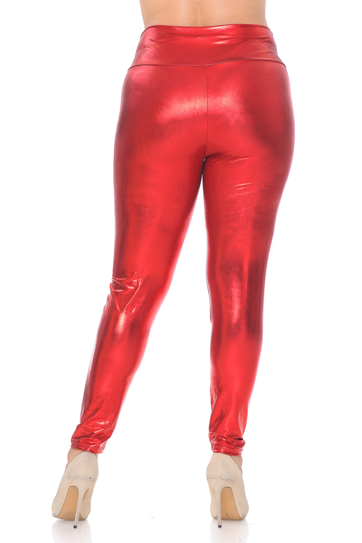 Shiny Metallic High Waisted Leggings - Plus Size - 1XL 2XL 3XL
