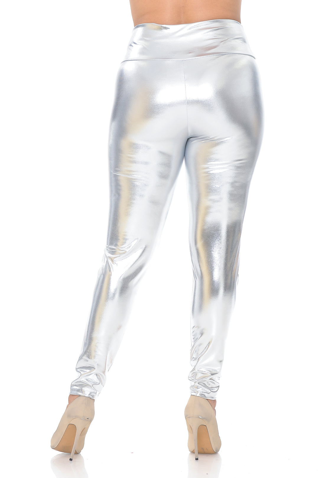 Shiny Metallic High Waisted Leggings - Plus Size - 1XL 2XL 3XL