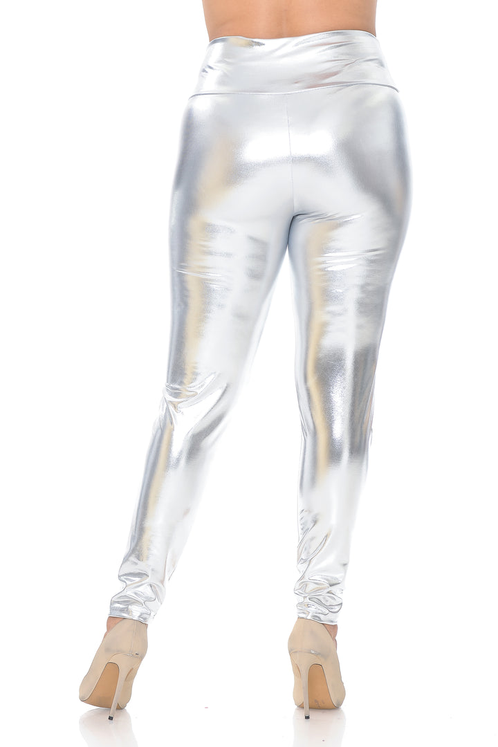 Shiny Metallic High Waisted Leggings - Plus Size - 1XL 2XL 3XL