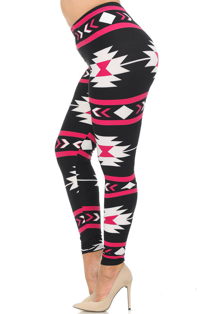 Plus Size - Buttery Soft Magenta Aztec Tribal Print Leggings
