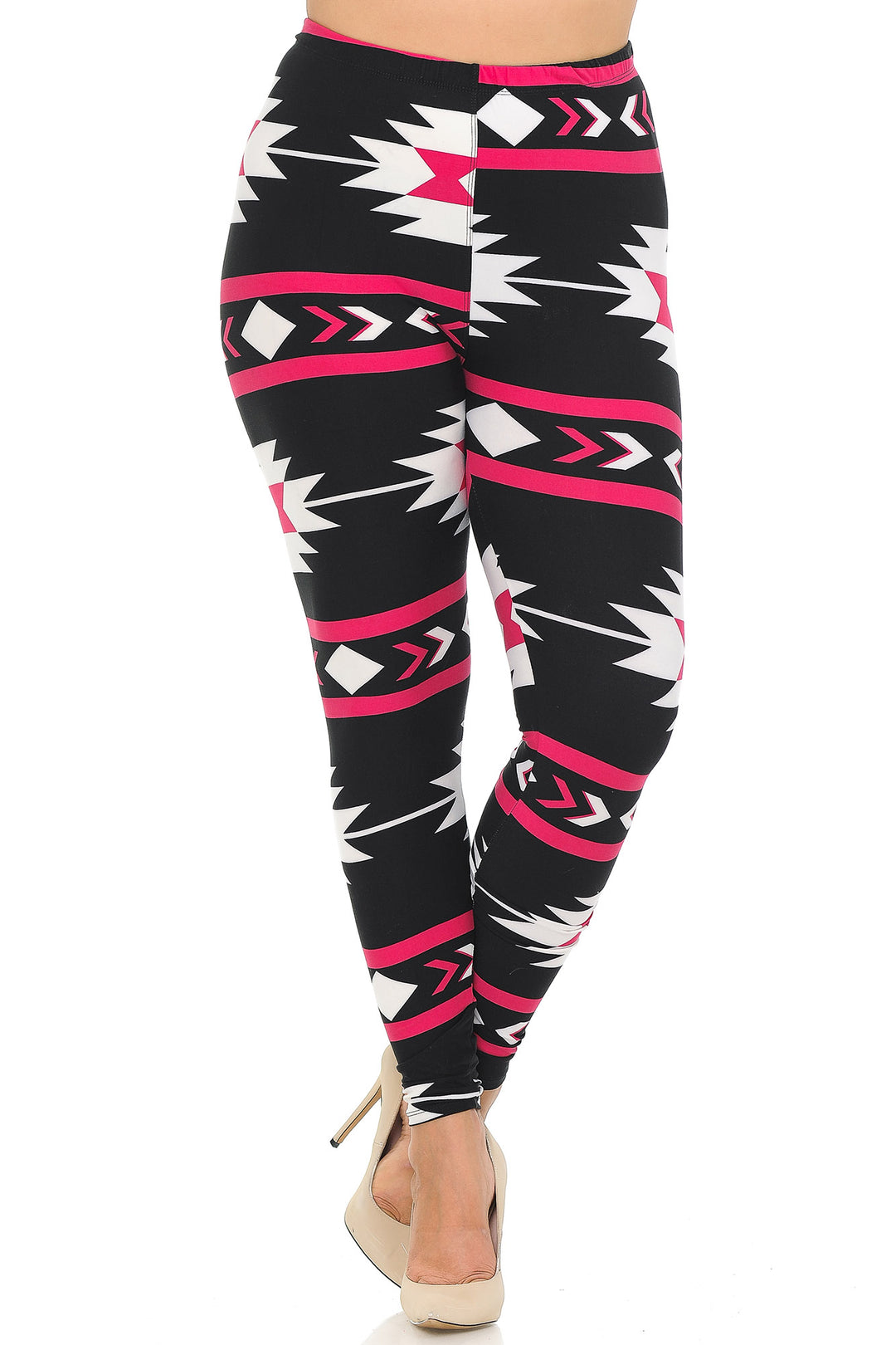 Plus Size - Buttery Soft Magenta Aztec Tribal Print Leggings