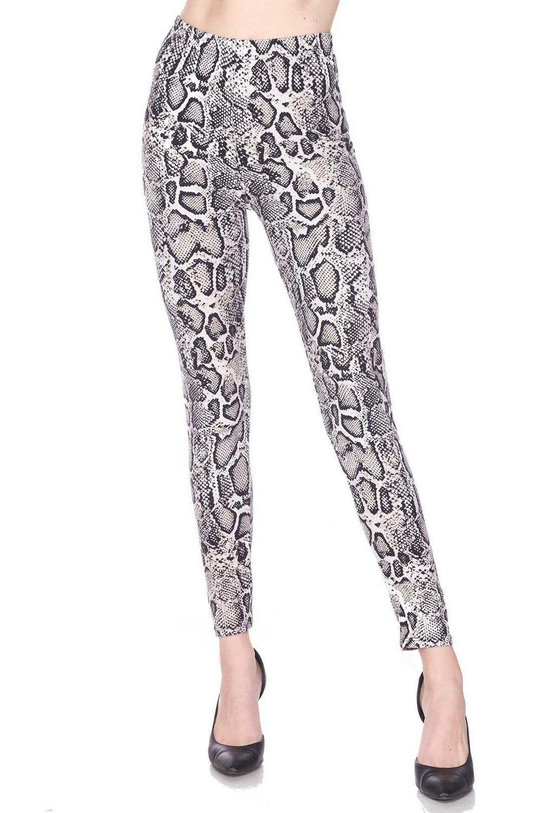 Buttery Soft Beige Boa Snakeskin Plus Size Leggings (One Size Plus,Beige)