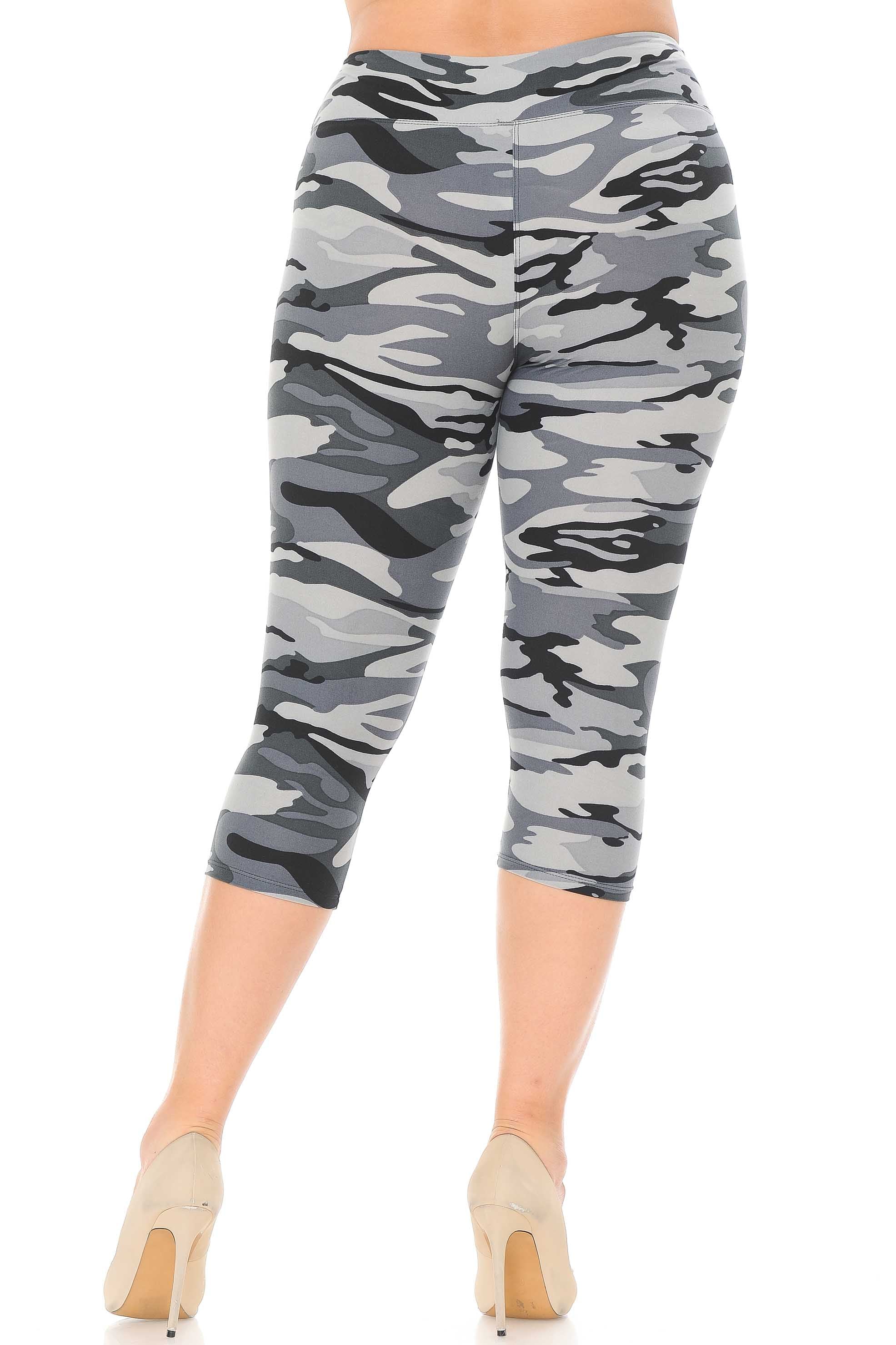Buttery Smooth Charcoal Camouflage High Waist Plus Size  Capris - 3 Inch