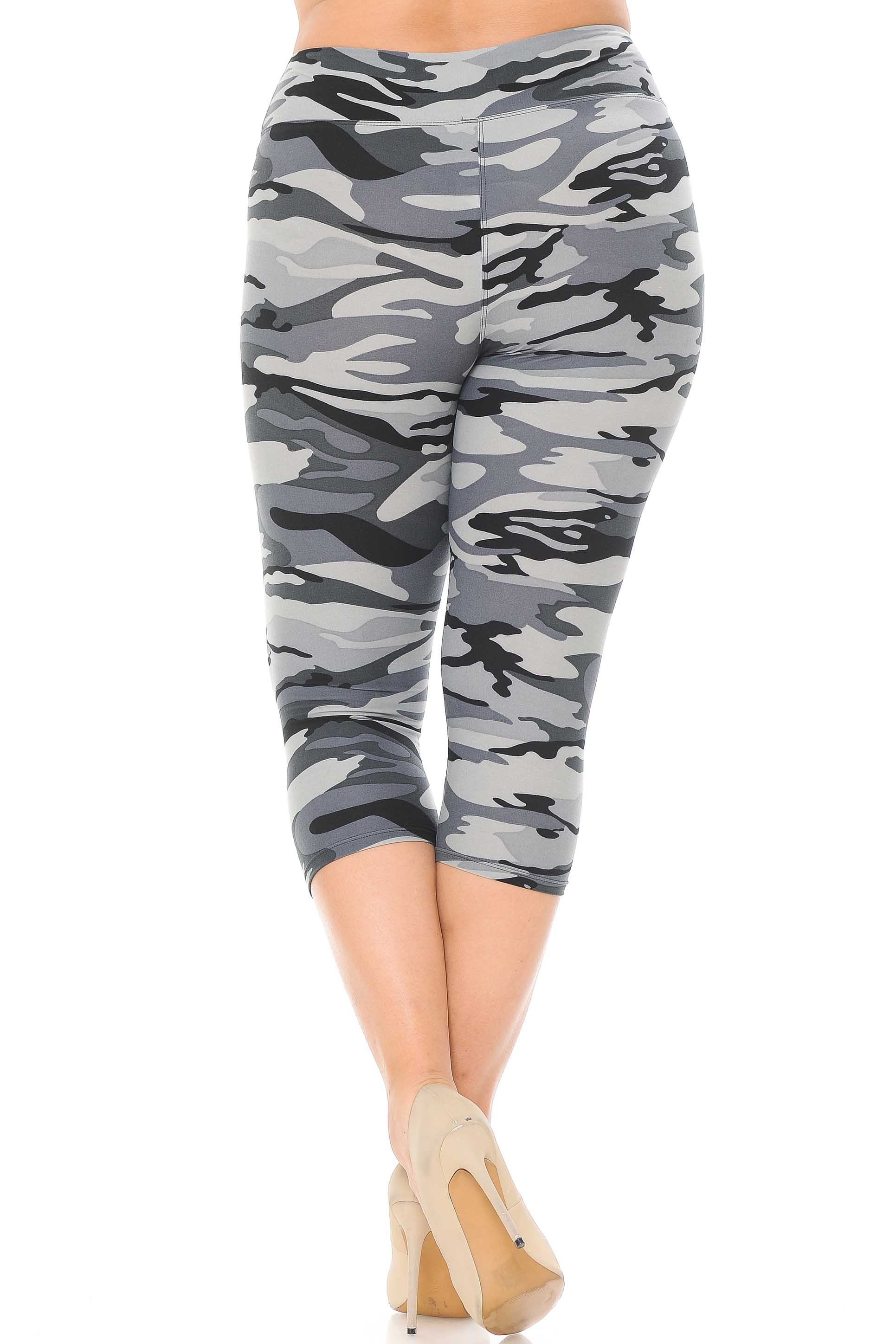 Buttery Smooth Charcoal Camouflage High Waist Plus Size  Capris - 3 Inch