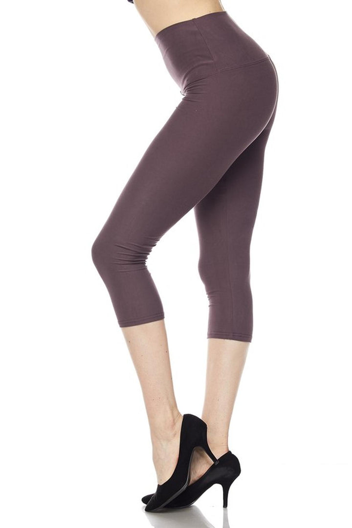 Buttery Smooth Basic Solid High Waisted Capri Leggings - Plus Size - 5 Inch Waist - 1XL 2XL 3XL - New Mix