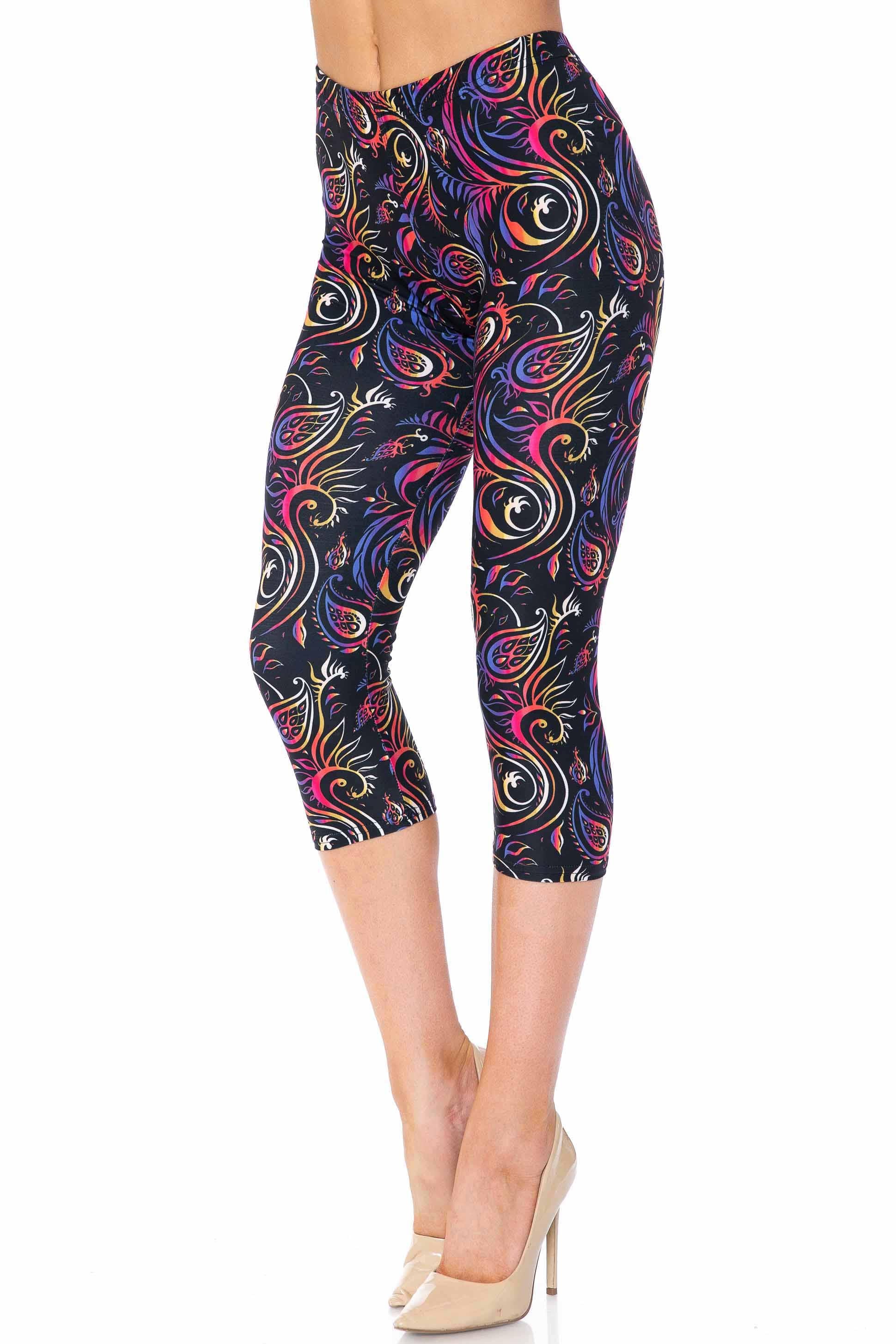Creamy Soft Plus Size Women's Laser Print Ombre Paisley Swirl Luxe Capris - 1XL - 2XL - 3XL