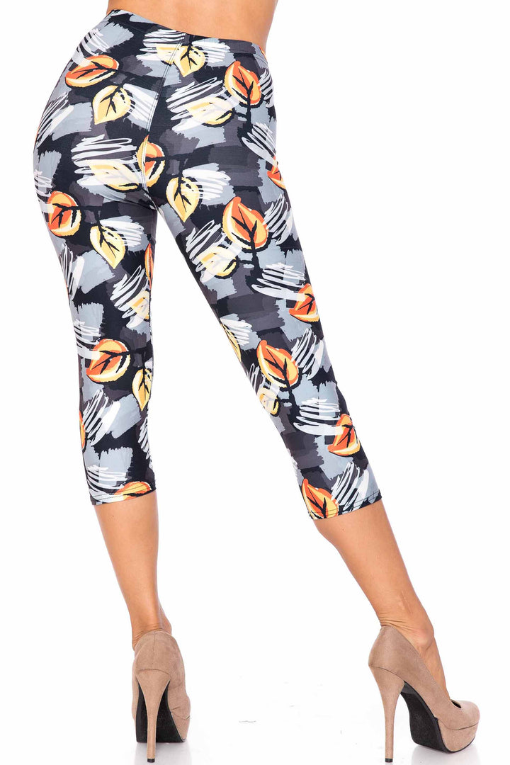 Creamy Soft Plus Size Women's Laser Print Orange Leaf Breeze Luxe Capris - 1XL - 2XL - 3XL