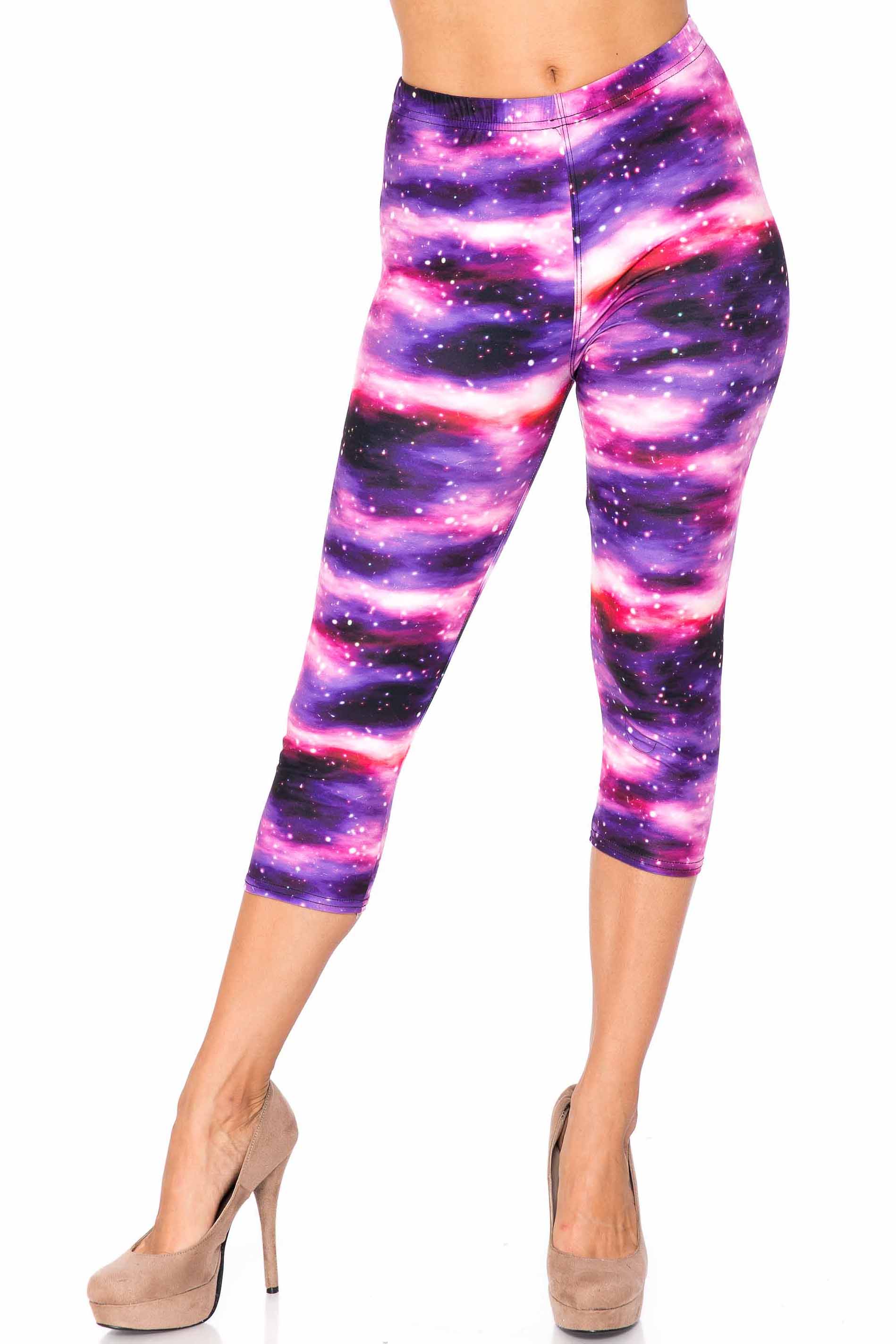 Creamy Soft Plus Size Women's Laser Print Purple Mist Luxe Capris - 1XL - 2XL - 3XL