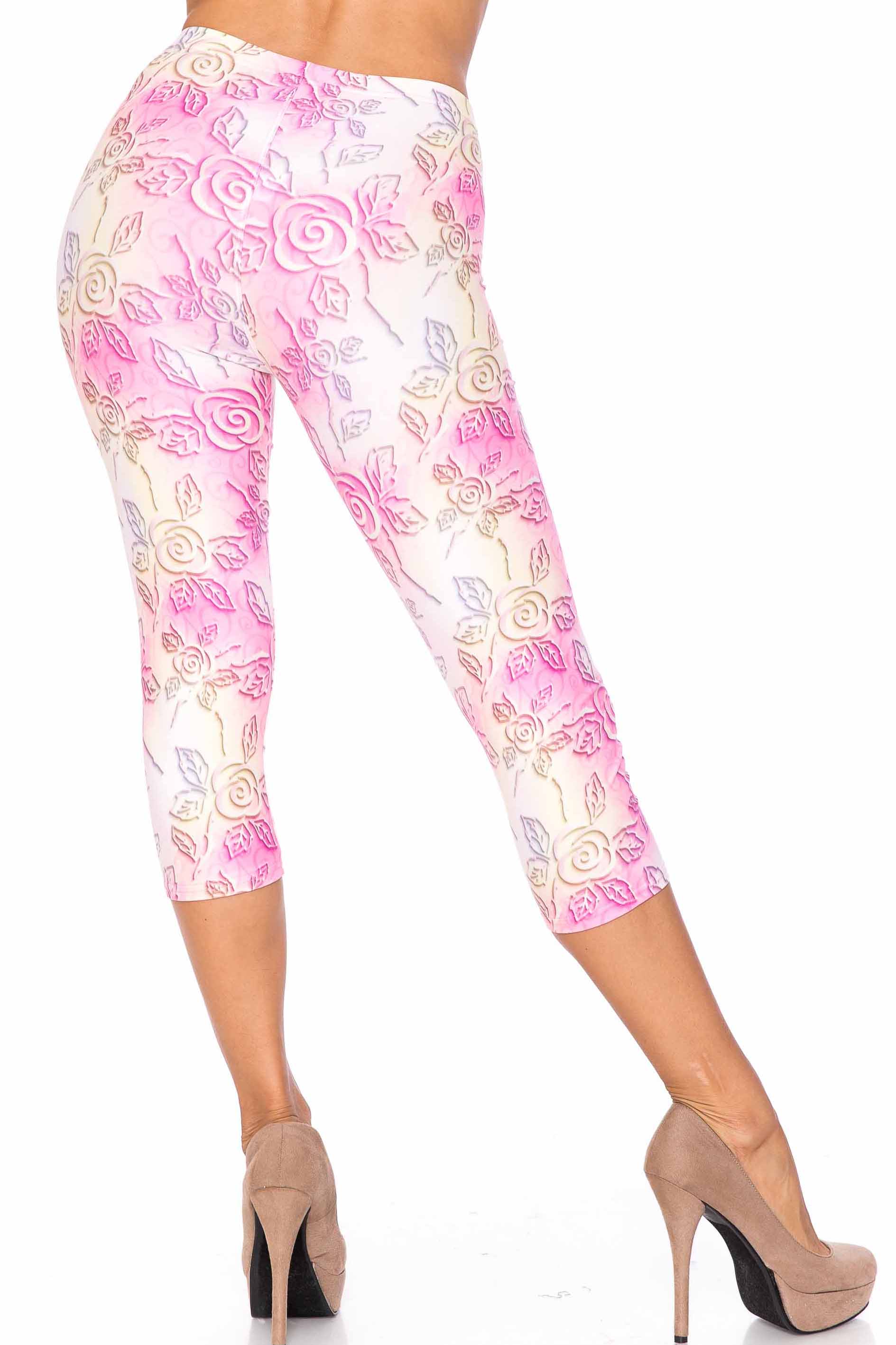 Creamy Soft Plus Size Women's Laser Print 3D Pastel Ombre Rose Luxe Capris - 1XL - 2XL - 3XL