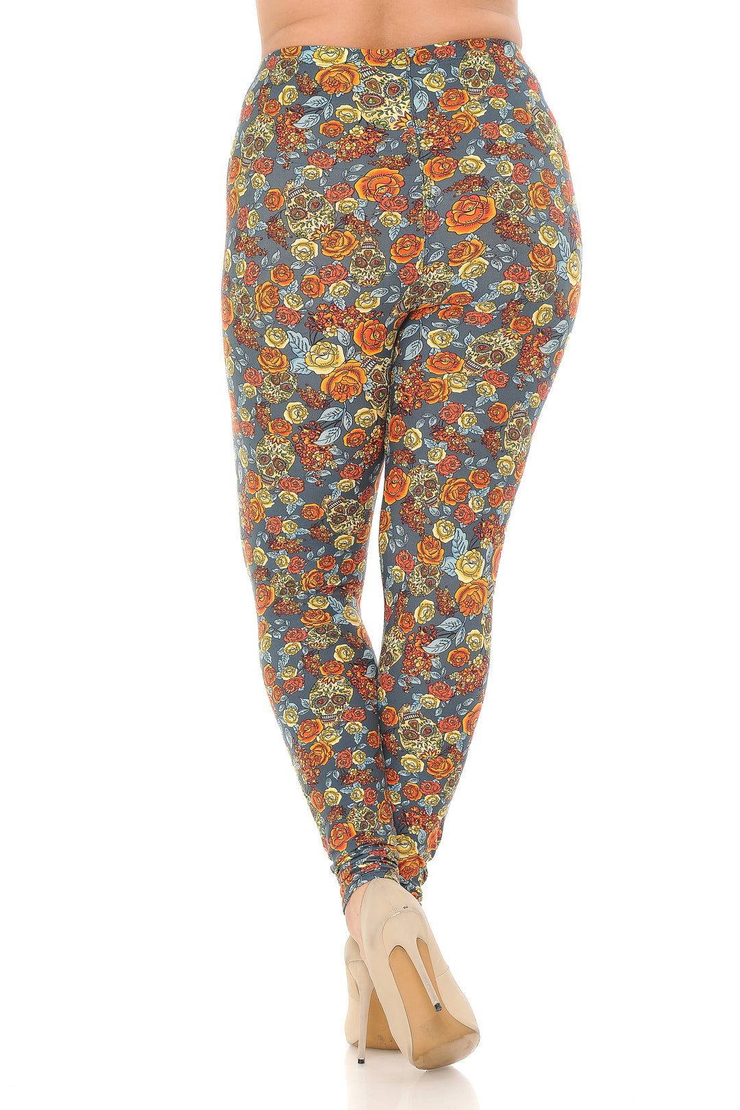 Buttery Soft Charcoal Rose and Skulls Plus Size Leggings (One Size Plus,Charcoal)