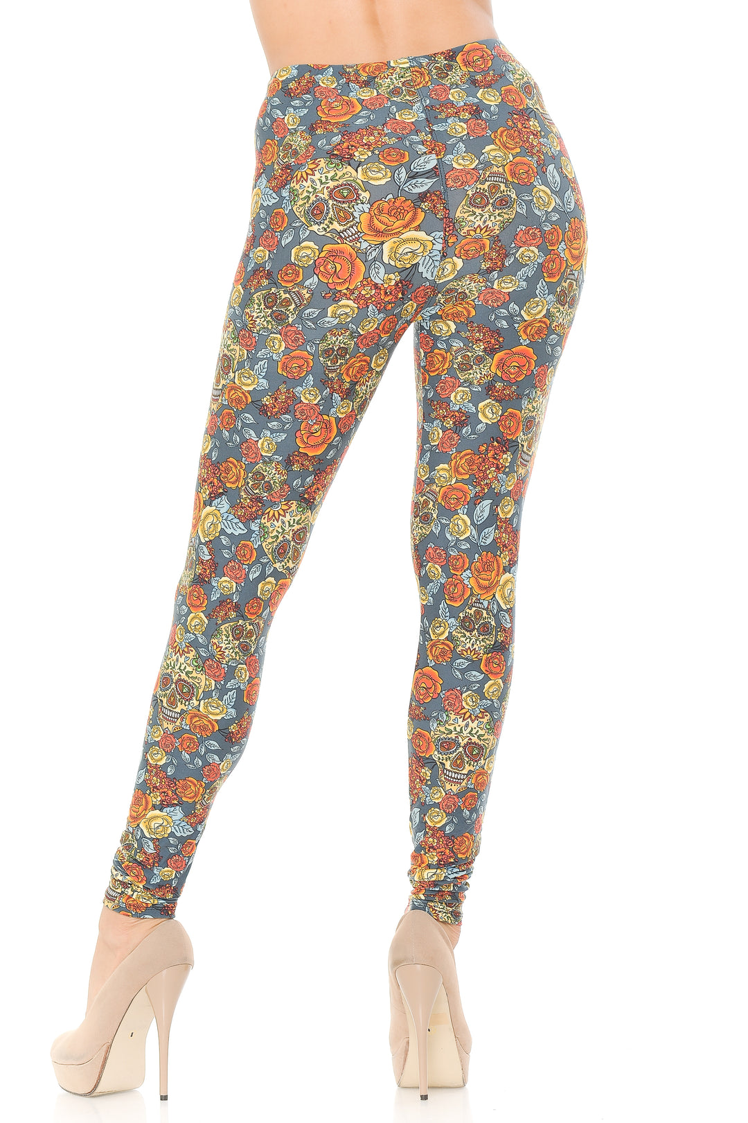 Buttery Soft Charcoal Rose and Skulls Plus Size Leggings (One Size Plus,Charcoal)